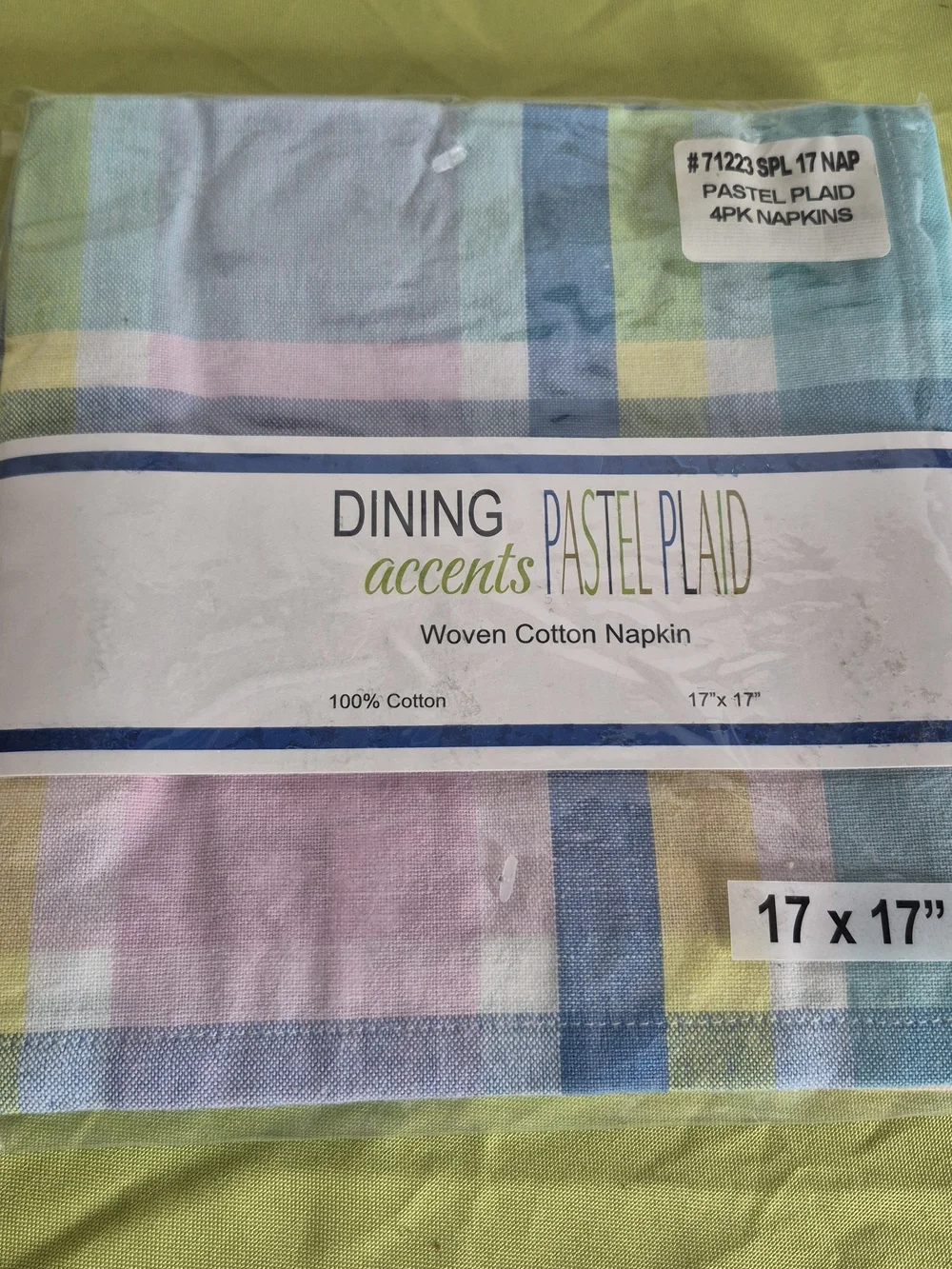 Pastel Plaid Cotton Napkins - Pastel Multi (4 Pack)